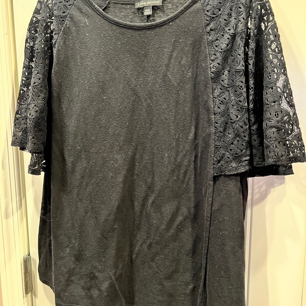 Lane Bryant Black Relaxed Blouse with Embellished Short Sleeves Sz 18/20 - Picture 2 of 4
